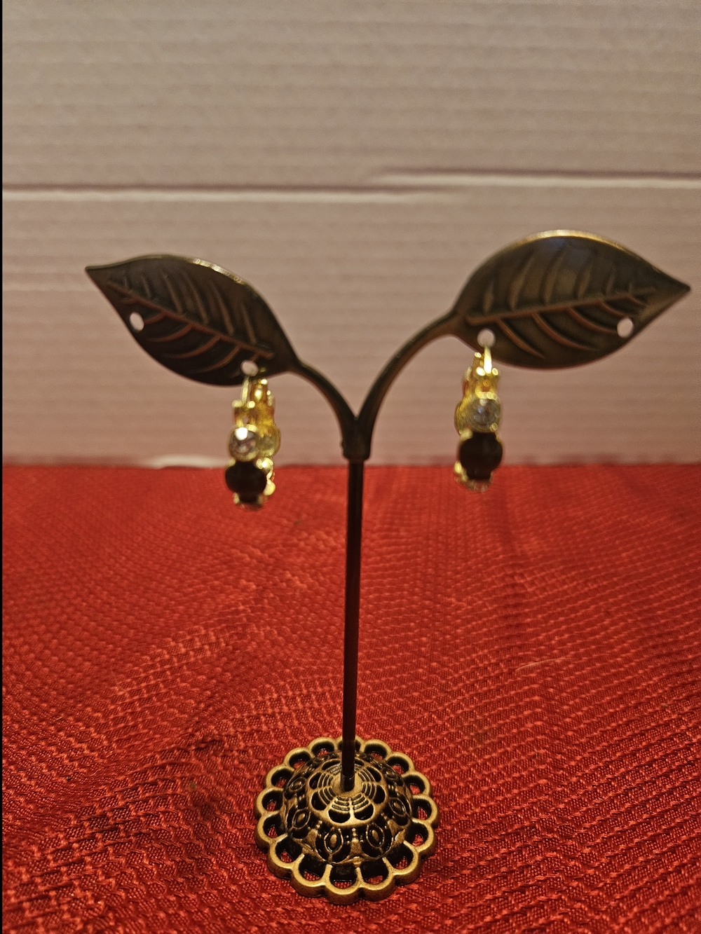 Gold-Tone Brown Crystal Drop Earrings - Elegant Women's Jewelry